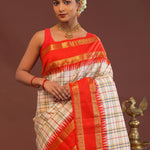 Cream Kanjivaram Saree With Red Border
