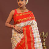 Cream Kanjivaram Saree With Red Border