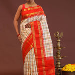 Cream Kanjivaram Saree With Red Border