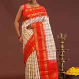Cream Kanjivaram Saree With Red Border