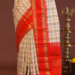Cream Kanjivaram Saree With Red Border