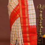 Cream Kanjivaram Saree With Red Border