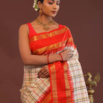 Cream Kanjivaram Saree With Red Border