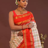 Cream Kanjivaram Saree With Red Border