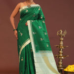 Bottle Green Kanjivaram Saree With Pistachio Border