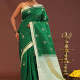 Bottle Green Kanjivaram Saree With Pistachio Border