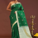 Bottle Green Kanjivaram Saree With Pistachio Border