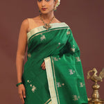 Bottle Green Kanjivaram Saree With Pistachio Border