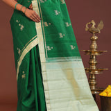 Bottle Green Kanjivaram Saree With Pistachio Border