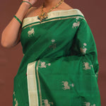 Bottle Green Kanjivaram Saree With Pistachio Border