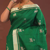 Bottle Green Kanjivaram Saree With Pistachio Border