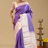 Purple Kanjivaram Silk Saree With Oosi Checks