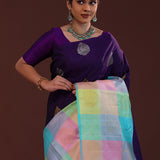 Very Dark Purple Kanjivaram Silk Saree With Peacock Motifs