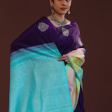 Very Dark Purple Kanjivaram Silk Saree With Peacock Motifs