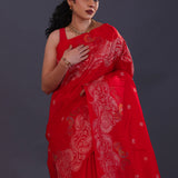 Chilli Red Kanjivaram Silk Saree With Designer Border