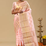 Soft Pink Kanjivaram Silk Saree With Self Border