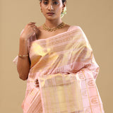 Soft Pink Kanjivaram Silk Saree With Self Border