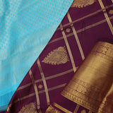 Wine Berry Kanjivaram Silk Saree With Checks Pattern