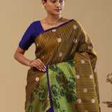 Brownish Green Kanjivaram Silk Saree With Contrast Border