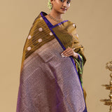 Brownish Green Kanjivaram Silk Saree With Contrast Border