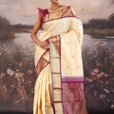 Albescent White Kanjivaram Silk Saree With Checks Pattern