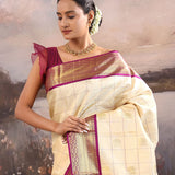 Albescent White Kanjivaram Silk Saree With Checks Pattern