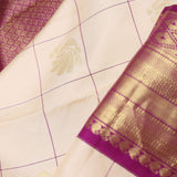 Albescent White Kanjivaram Silk Saree With Checks Pattern