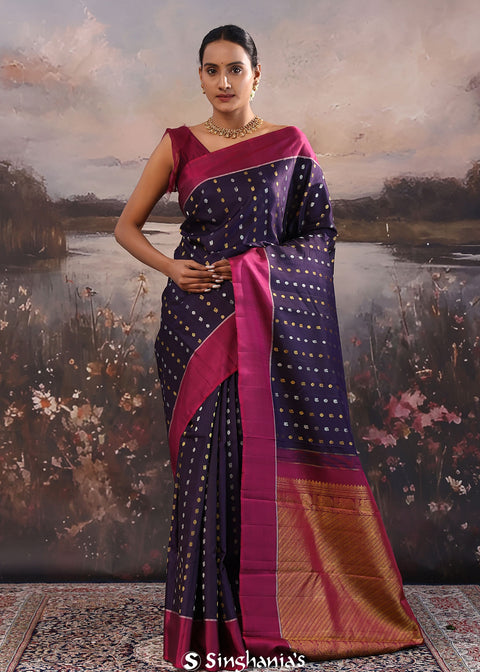 <img> Haiti Purple Kanjivaram Silk Saree With Motifs