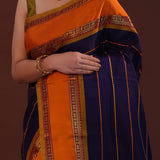 Deep Violet Kanjivaram Silk Saree With Horizontal Stripes