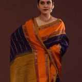Deep Violet Kanjivaram Silk Saree With Horizontal Stripes