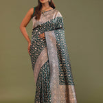Dark Green Banarasi Saree With Bele Design