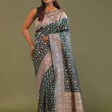 Dark Green Banarasi Saree With Bele Design