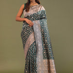 Dark Green Banarasi Saree With Bele Design
