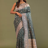 Dark Green Banarasi Saree With Bele Design