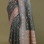 Dark Green Banarasi Saree With Bele Design