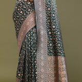 Dark Green Banarasi Saree With Bele Design