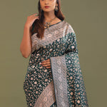 Dark Green Banarasi Saree With Bele Design