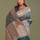 Dark Green Banarasi Saree With Bele Design