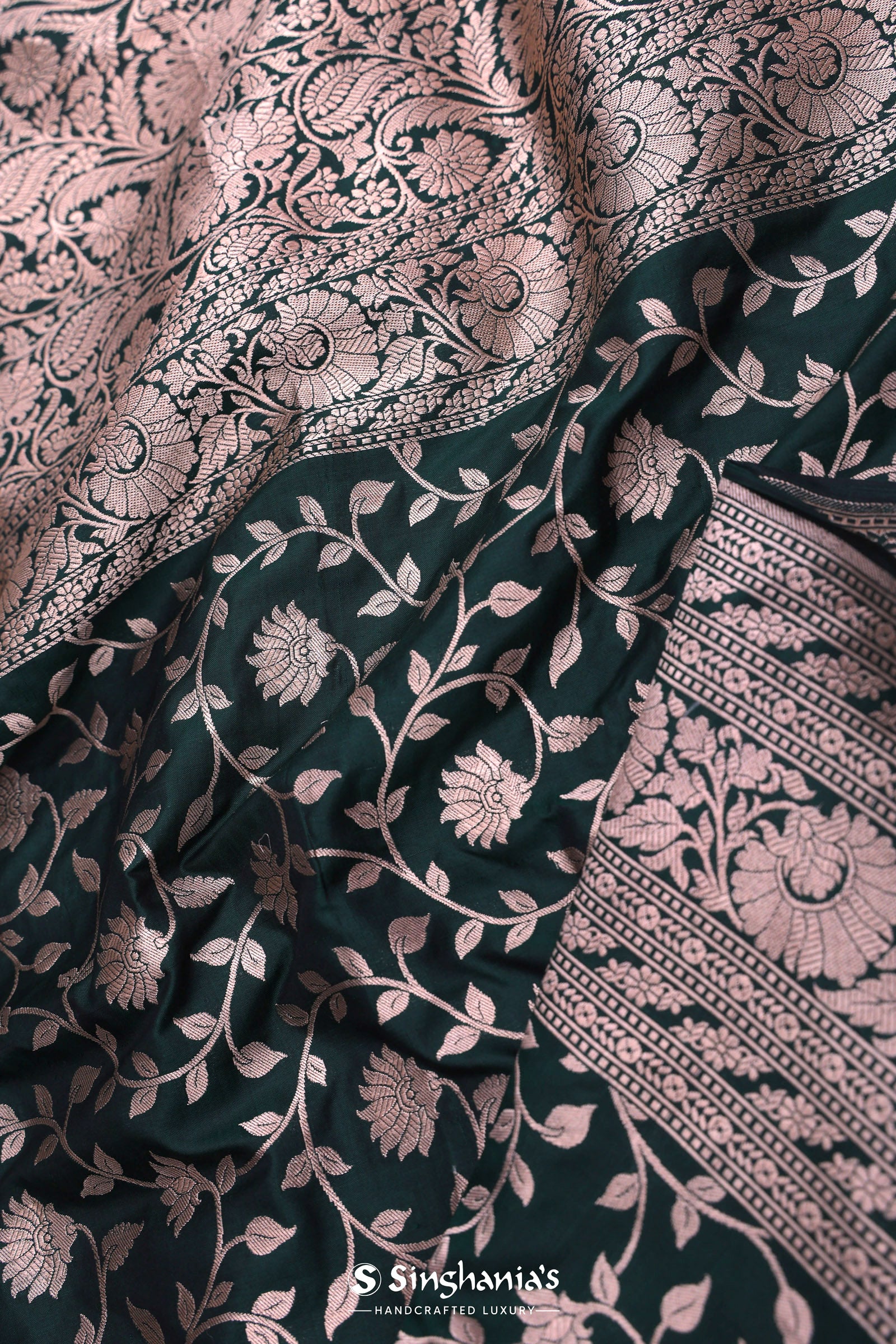 Dark Green Banarasi Saree With Bele Design
