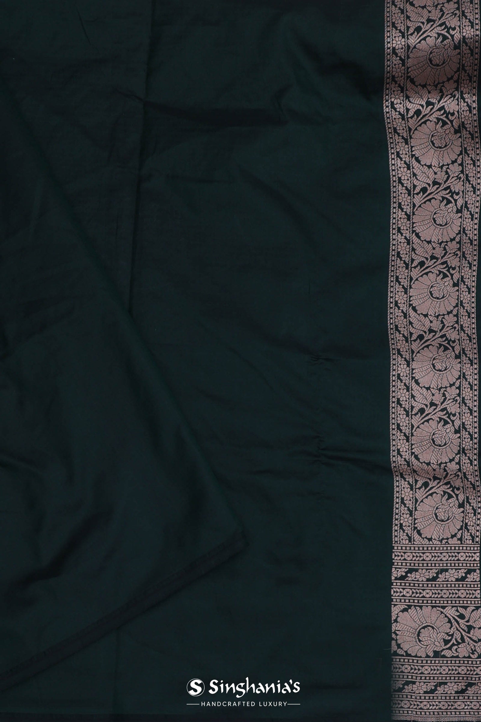 Dark Green Banarasi Saree With Bele Design