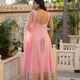 Rose Pink Organza Anarkali With Gota Hem