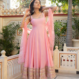 Rose Pink Organza Anarkali With Gota Hem