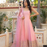Rose Pink Organza Anarkali With Gota Hem