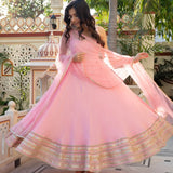 Rose Pink Organza Anarkali With Gota Hem