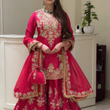 Rani Pink Chinon Silk Sharara Set
