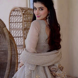 Dove Grey Peplum Set With Gold Motifs