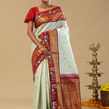 Pale Green Kanjivaram Silk Saree With Contrast Border