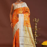 Orange Kanjivaram Saree With Contrast Silver Border