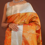 Orange Kanjivaram Saree With Contrast Silver Border