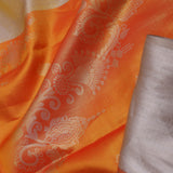 Orange Kanjivaram Saree With Contrast Silver Border